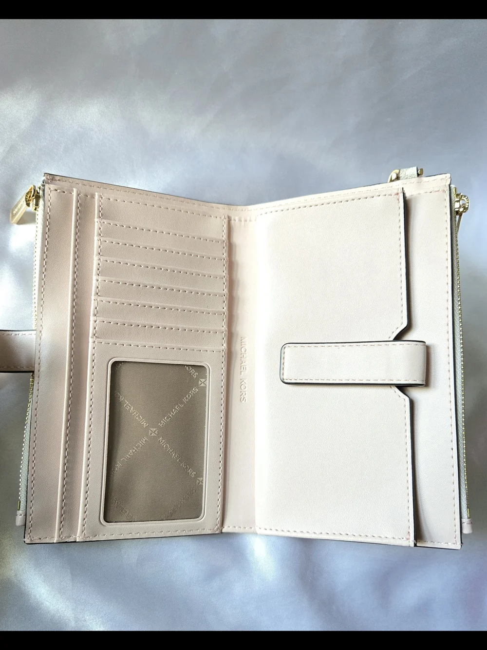 Michael Kors Double Zipper Wristlet Clutch Light Pink Strap